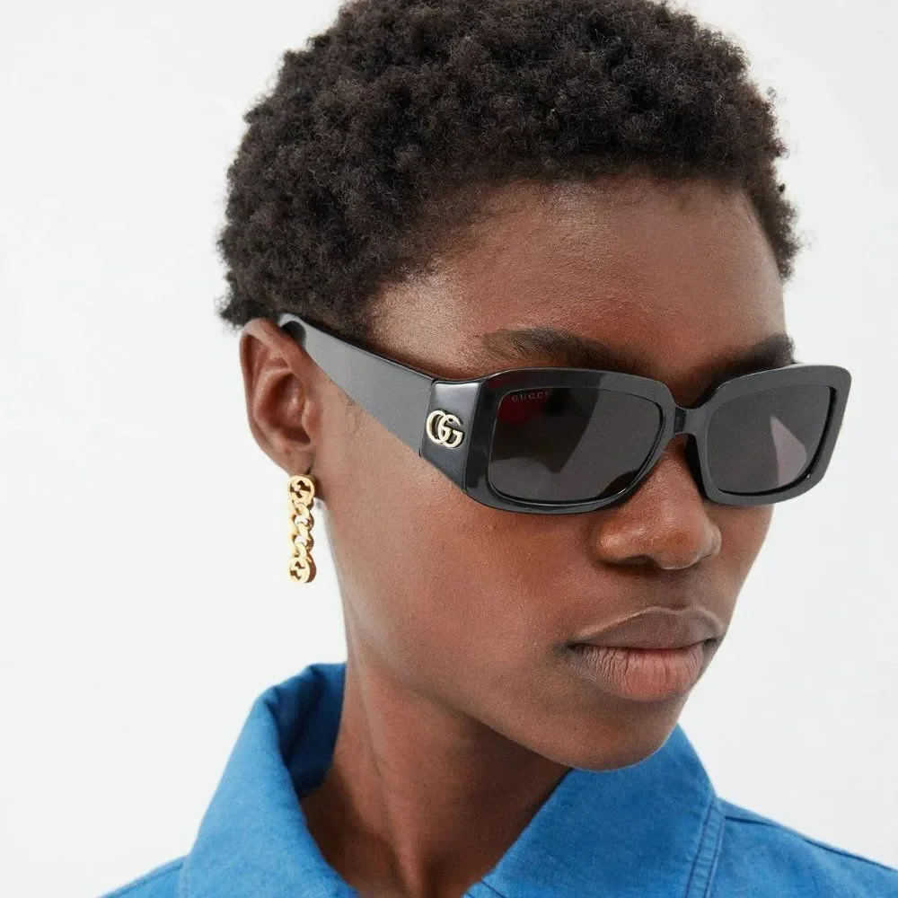 NEW Gucci GG1403S 001 Black Grey Unisex Rectangle Sunglasses GG 1403S - Picture 6 of 15